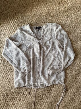 Jessica Simpson Neutral Snake Print Lace-Up Top - Taupe & Cream